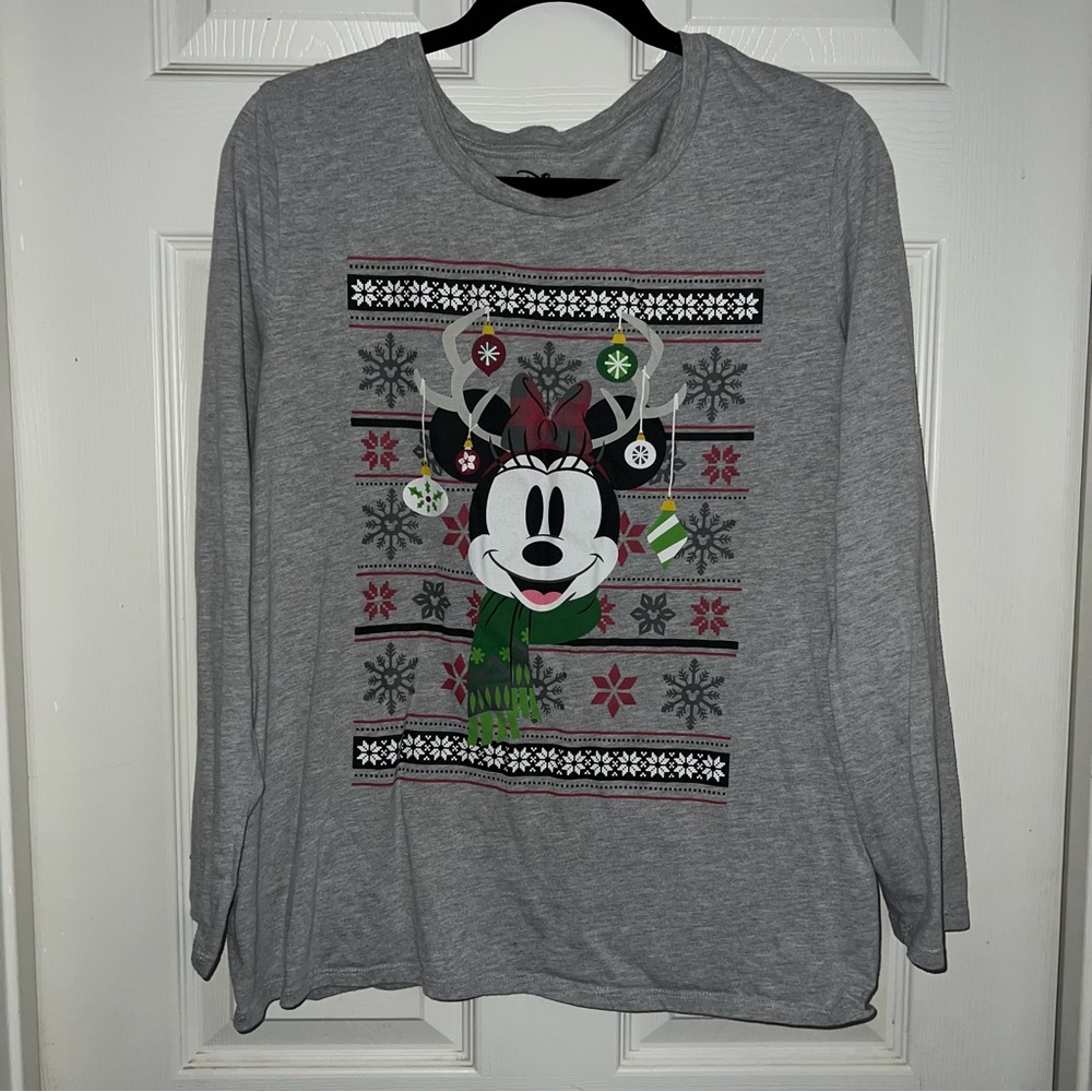 Disney Family Fun Christmas Minnie Mouse Reindeer Ornaments Long Sleeve Shirt XL